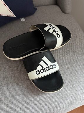 adidas Black White Kids Slide Sandals